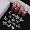 50pcs 3D Alloy Bow Nail Charms Butterfly Nail Art Charms Random Silver Nail Charms Cute Bow Charms for Nails Design Luxury Nail Rhinestones Metal Bowknot Butterfly Nail Jewels for Nail Art Supplies