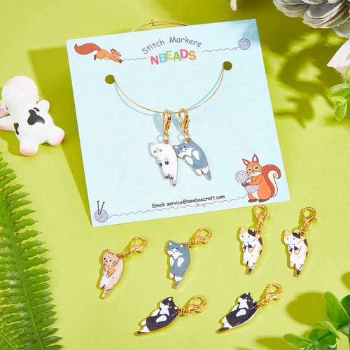 NBEADS 8 Pcs Cat Stitch Markers, Alloy Enamel Crochet Stitch Marker Charms Locking Stitch Marker with Lobster Claw Clasps for Knitting Weaving Sewing Accessories Quilting Jewelry Making