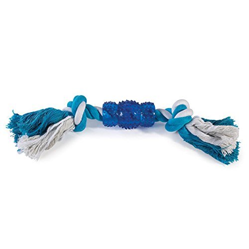 Grriggles Rope N&#39; Rubber Hard Bones Dog Toy 10&quot; Long Durable Tough Tugging Chew Dogs Toys(Blue)