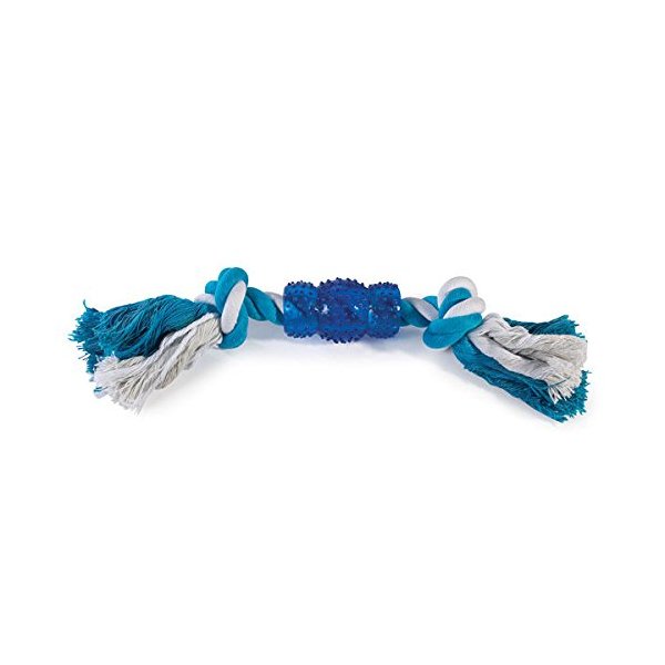 Grriggles Rope N' Rubber Hard Bones Dog Toy 10" Long Durable Tough Tugging Chew Dogs Toys(Blue)