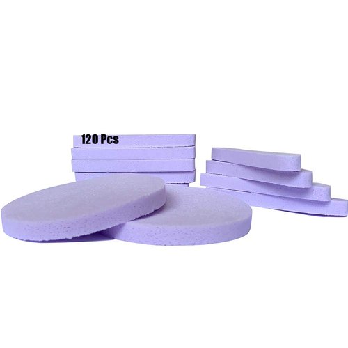 Facial Sponge Compressed,120 Count PVA Professional Makeup Removal Round Face Wash Sponges Spa Pads Exfoliating Cleansing for Women,Purple