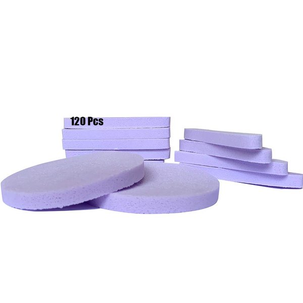 Facial Sponge Compressed,120 Count PVA Professional Makeup Removal Round Face Wash Sponges Spa Pads Exfoliating Cleansing for Women,Purple