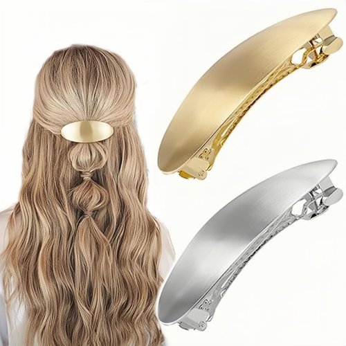 2pcs Simple French Hair Barrettes Spring Hair Clip Women Metal Gold and Silver Simple Glossy Long...