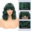 LOSMOEER Dark Green Wig with Bangs Short Wavy Wigs for Women Shoulder Length Curly Bob Wigs Heat Resistant Synthetic Wigs for Halloween Cosplay Daily Party Use