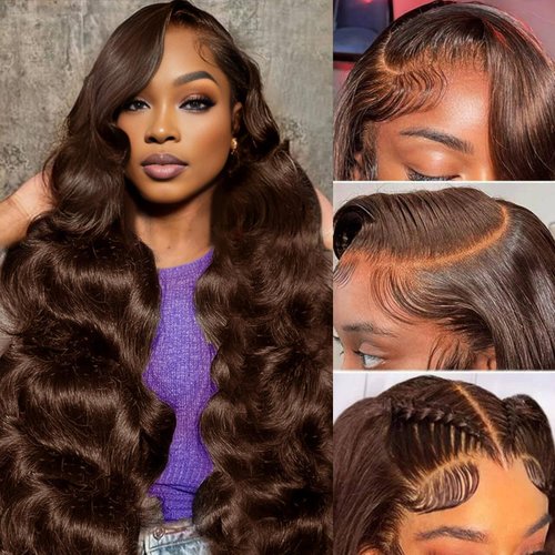 YTSOQ 30 Inch Chocolate Brown Lace Front Wig Human Hair 200 Density Body Wave Lace Front Wigs Human Hair Pre Plucked 13x4 HD Lace Front Wigs Human Hair Brown Wig Colored 4# Front Wigs for Women