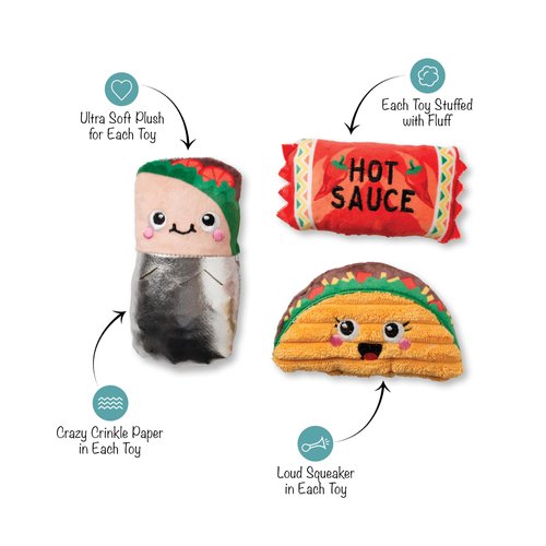 Fringe Studio "I GOT The HOTS for You, Set of 3, Small Plush Dog Toy Set, Pet Shop Collection (662107)