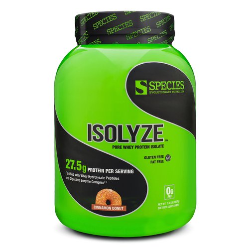 Species Nutrition Isolyze Whey Protein Powder, 100% Whey Isolate Protein, Whey Protein for Muscle Building, 27.5g Protein Per Scoop, No Sugar & Low Fat Protein (Cinnamon Donut, 44 Servings)