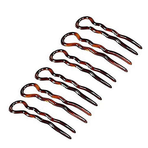 6PCS Plastic U Shaped Hair Pins Bobby Pin Wavy Crink U Shaped Chignon Hair Pin Updo Bun Pins Stick French Sleek Hair Braid Twist Styling Clip Pin Hair Accessories for Lady Women Girl (Brown)