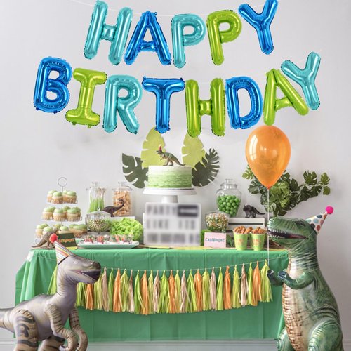 TONIFUL Blue Green Happy Birthday Balloons Banner 16 Inch Mylar Foil Letters Birthday Sign Bunting Reusable for Girls Boys Kids & Adults Birthday Decorations and Party Supplies