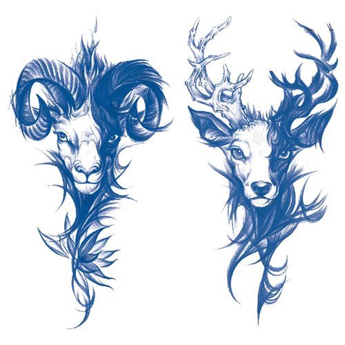 Oottati 2 Sheets Semi Permanent Waterproof Temporary Tattoos, 2 Weeks Long Last, 100% Plant-Based Ink Infinity Realistic Stickers, Goat Deer