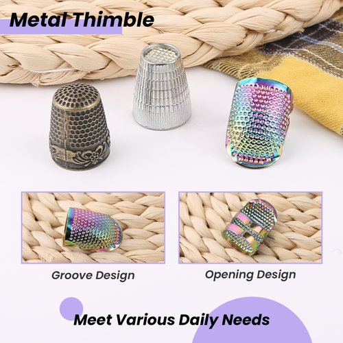 8 Pcs Sewing Thimble with Storage Box, Finger Protector, Finger Tips, Leather Thimble, Adjustable Metal Sewing, Thimble Rings, Rubber Thimble, Finger Protector Coin Thimble