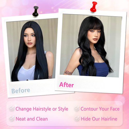 Hair Toppers for Thinning Hair Bangs Hair Clip in Extensions,Top Hair Pieces French Hair Bangs Fringe Hair Extension One Piece Clip on Front Bangs Hairpiece Forehead Topper for Girls Women,Black