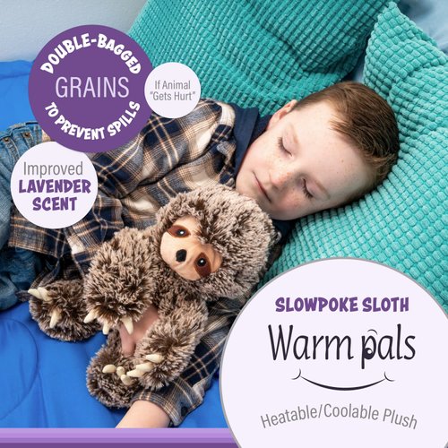 Warm Pals - Slowpoke Sloth - 1.5lbs - Cozy Microwavable Lavender Scented Plush Toys - Weighted Stuffed Animal - Heatable Coolable Bedtime Comfort Plushie