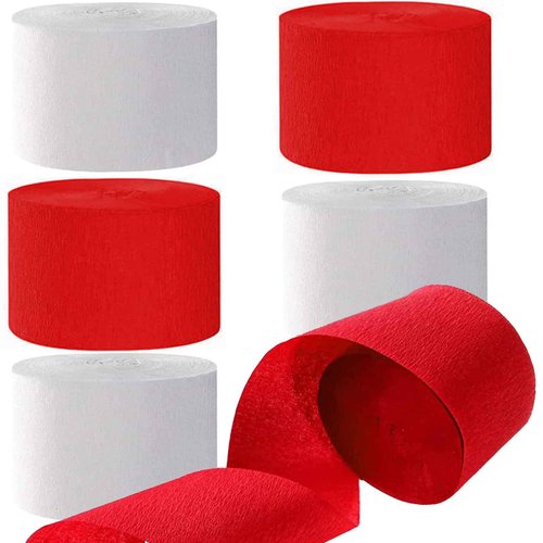 We Moment White and Red Crepe Paper Streamers Party Streamer 1.8 Inch Widening 6 Rolls,red and White Party Decorations Streamer 82 feet per roll for Birthday Wedding Party Decorations