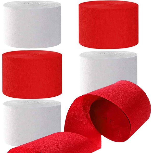We Moment White and Red Crepe Paper Streamers Party Streamer 1.8 Inch Widening 6 Rolls,red and White Party Decorations Streamer 82 feet per roll for Birthday Wedding Party Decorations