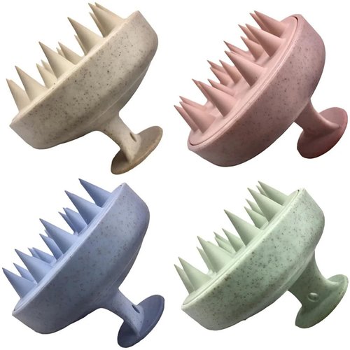 INVODA 4PCS Shampoo Brush Scalp Massager Wheat Straw Hair Scrubber Eco-Friendly Waterproof Soft Silicone for Both Wet Dry Hair, Suitable for Men & Women