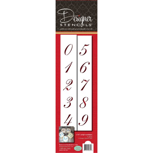 Designer Stencils 1.25 Inch Script Numbers Cake Stencils, Beige/semi-transparent