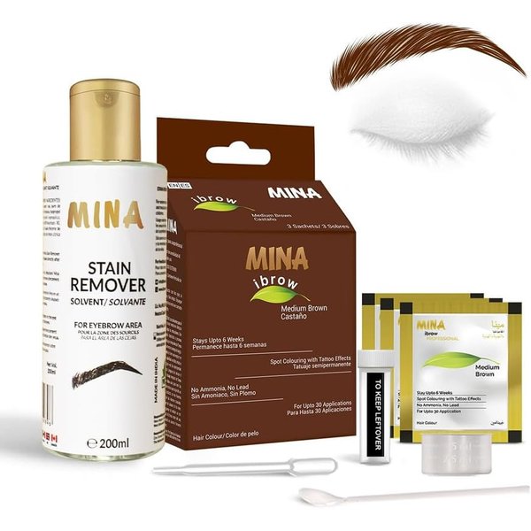 MinaiBrow Tint Kit Medium Brown with Stain Remover