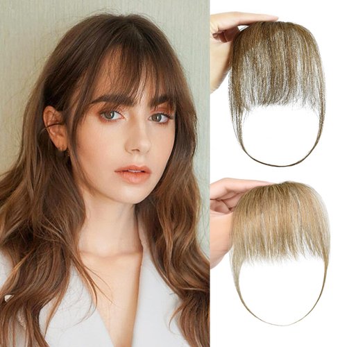 SHEDOWIG Air Bangs Hair Clip in Bangs Human Hair Extensions Flat Clip on Bangs Fringe with Temples Front Face Bangs Hair Clip for Daily Cosplay Wear Dark Blonde