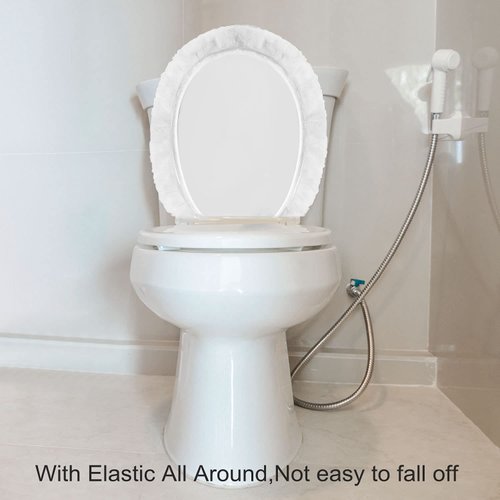 Toilet Lid Cover With Elastic All Around ,Soft Plush Fabric Cover,Machine Washable,Fit Most Size Toilet Lid For Bathroom (White)
