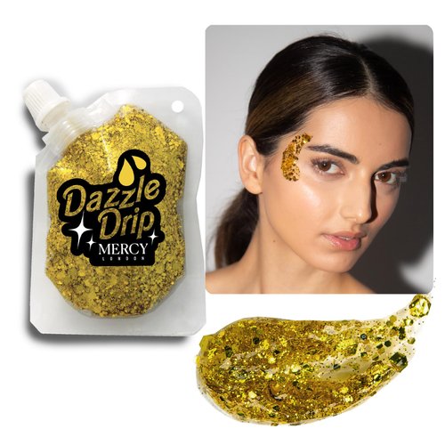 MERCY LONDON Dazzle Drip Glitter Gel in Gold. Chunky Glitter Gel for Ultimate Face and Body Shimmer. Glitter Makeup, Hair Glitter, Body Glitter