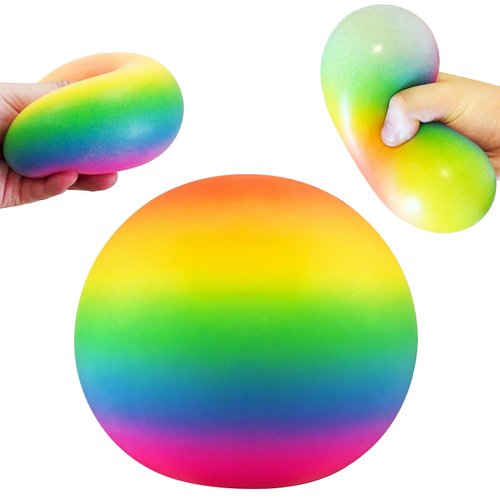 Giant Rainbow Squishy Stress Balls for Kids Teens Adults, 3.74" Dough Ball Squeeze Toys - Jumbo Stress Balls Stretchy Toys for Anxiety Relief | Colorful Squishy Toys for Kids Party Favors