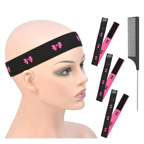 YTBYT 3 Pcs Wig Band Lace Melting Bands Elastic Bands for Wigs Adjustable Lace Front Wig Band (Pink Width 1.4 Inch)