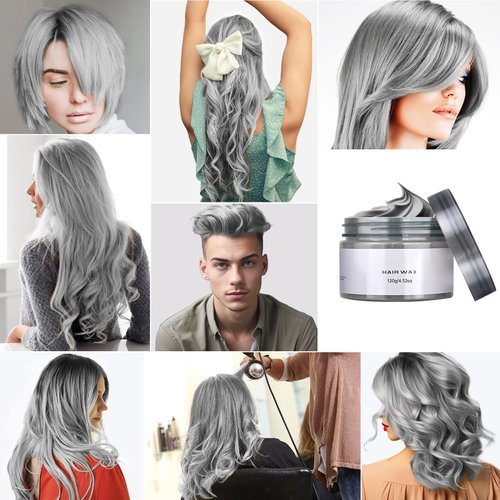 Temporary Silver Gray Hair Color Dye Wax for Kids & Men Women, Washable Hair Dye Styling Clay Party Hair Makeup Gifts for 3 4 5 6-8-10-12 Years Old Girls Kids & Men Women