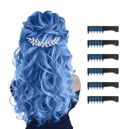MSDADA Blue Hair Chalk for Temporary Bright Washable Hair Color - Fluorescent Comb and Dye for Kids - Christmas, Birthday, Easter, Halloween Gifts