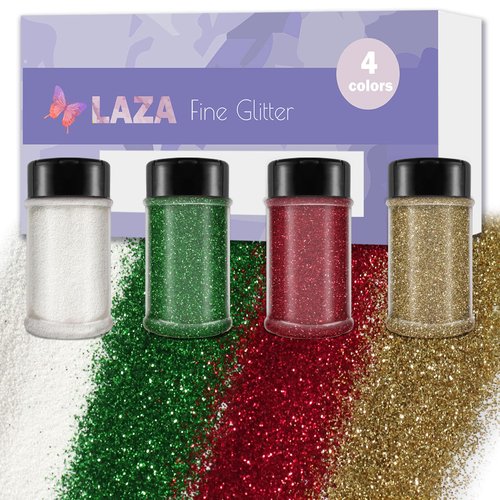 Laza Ultra Fine Glitter Powder, 4 Colors 320ml Craft Glitter Sequins, PET Extra Fine Glitter for Christmas Balls Resin, Nail Arts, Epoxy Tumbler, Decoration, Weddings, Card, Scrapbooking - Christmas