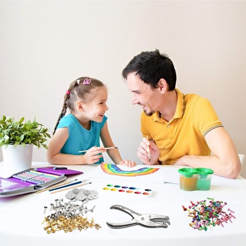 200 Pieces Paper Fasteners Brads, Multi Color Mini Brads Round Fasteners with 200 Pieces Silver Washers and Single Hole Metal Punch Pliers, Metal Paper Brads for Craft, Scrapbooking, DIY Supplies