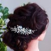 Aimimier Bridal Crystal and Pearl Hair Comb Blue Opal Back Comb Bohemian Wedding Headpiece Prom Party Festival Hair Accessories for Women