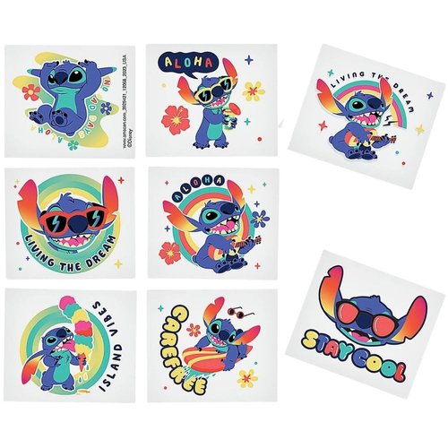 Fun Express 1 3/4" x 2" Disney’s Stitch Multicolor Paper Temporary Tattoos – 8 Piece