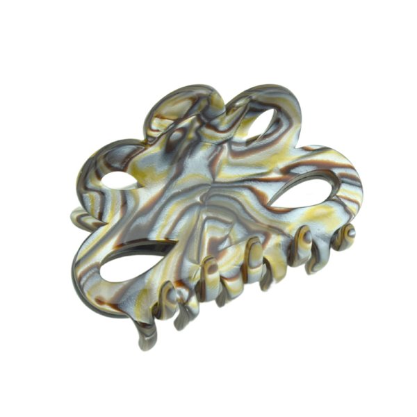 French Amie Flower Small 2 1/4" Handmade Cellulose Acetate Covered Spring Claw No Slip Grip Hair Clips Claw Girls Hair Claw Clips Jaw Fashion Durable Styling Paris Hair Accessories for Women, Made in France (Silver Onyx)