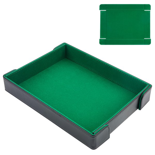 Buweeo PU Leather Dice Tray Magnetic Folding Dice Rolling Mat with Green Felt Lining for Dice Games Portable Tabletop Board Games Tray