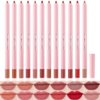 YIBABY Matte Lip Liner Pencil Set,12 Colors Natural Nude to Dark Waterproof Long Lasting No Fade Soft Pencils Lipstick Makeup Gift Set for Daily Travel Party Work (A)