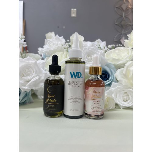West Davis Hair Care Trio - Hair Rehab Rosemary & Peppermint Hair Oil, Rose Play Rose and Pumpkin Hair and Body Oil, Protective Hydrating Hair Oil for Extremely Dry Hair and Alopecia