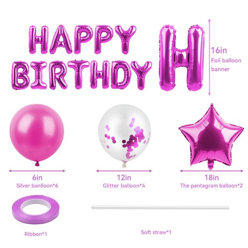 25 Pcs happy birthday balloon banner,happy birthday balloons letters,happy birthday decorations,3D Foil Letter and Star balloon (rose red)