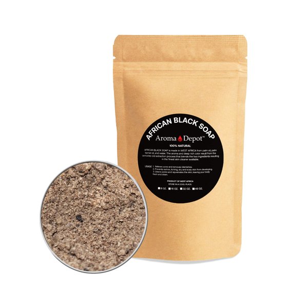 Aroma Depot Raw African Black Soap POWDER 2 lb / 32 oz Natural Raw soap for Acne, Eczema, Psoriasis, Scar Removal Face And Body Wash. Handmade and Powdered Form. Reduces Discoloration.