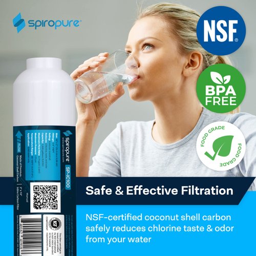 SpiroPure Inline Filter NSF Coconut Shell Granular Carbon Water Filter with 1/4" FNPT, 2" x 10" (Case of 25)