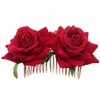 AKOAK 1 Pack Double Rose Hair Comb, Bride Hair Comb Women's Wedding Hair Accessories Bride Flamenco Dancer Hairstyle Girl Halloween Cosplay Party(Red)
