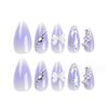 Hkanlre Long Almond Press on Nails Bow Fake Nails Tips Full Cover False Gradient Nails for Women and Girls 24PCS