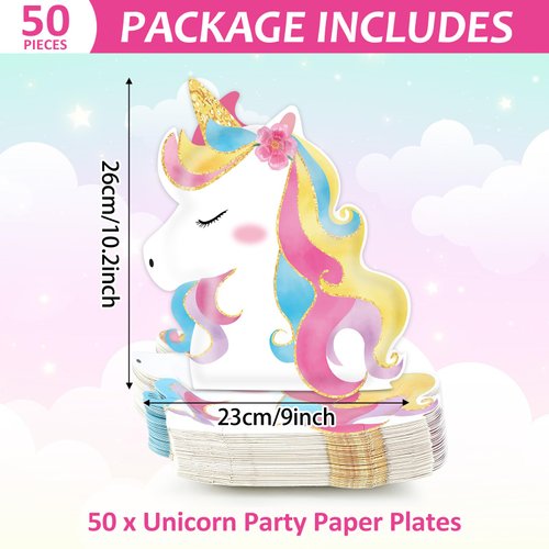 50 PCS Unicorn Birthday Party Paper Plates Unicorn Themed Party Dessert Paper Plates Disposable Unicorn Party Paper Plates for Girls Unicorn Themed Birthday Baby Shower Party Decorations Supplies