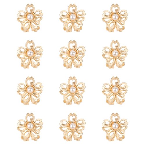 YISSION 12PCS Small Flower Hair Clips for Women Girls Daisy Hair Clip Cute Hair Barrettes Metal Hair Claw Clips Tiny Flower Hair Clips with Pearl for Thin Thick Hair Mini Gold Flower Claw Clips Hair