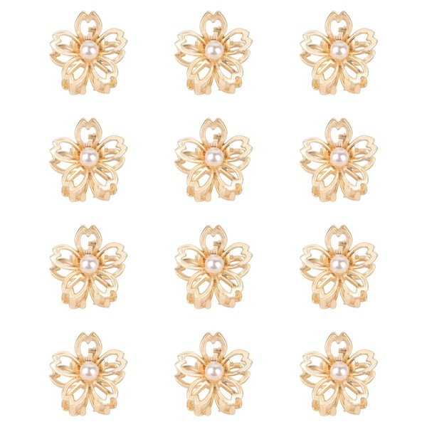 YISSION 12PCS Small Flower Hair Clips for Women Girls Daisy Hair Clip Cute Hair Barrettes Metal Hair Claw Clips Tiny Flower Hair Clips with Pearl for Thin Thick Hair Mini Gold Flower Claw Clips Hair
