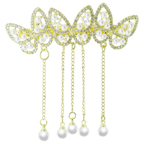 Pearl Bow Hair Clips Gold Tassel Pearl Hair Clips Elegant Rhinestone Hair Pins Temperament Bowknot Hair Barrettes Minimal Pearl Hair Accessories for Women(Style3)