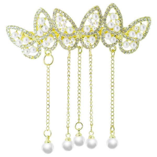 Pearl Bow Hair Clips Gold Tassel Pearl Hair Clips Elegant Rhinestone Hair Pins Temperament Bowknot Hair Barrettes Minimal Pearl Hair Accessories for Women(Style3)