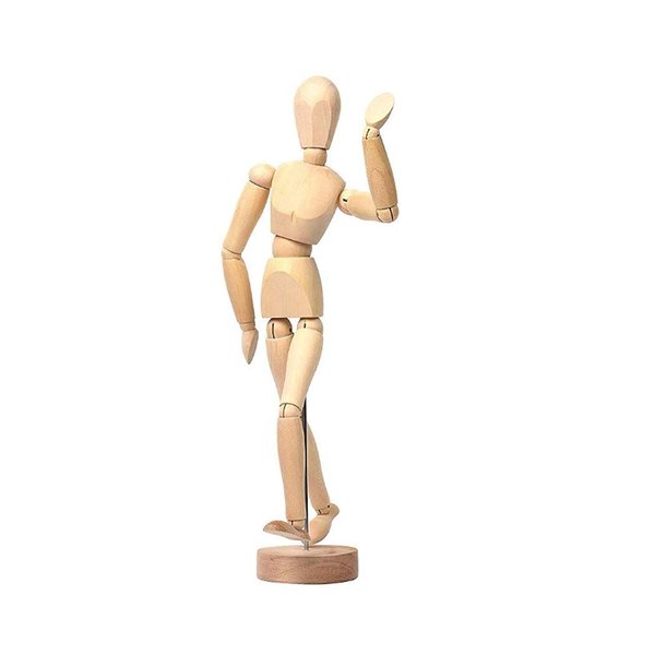 8 Inch Artists Wooden Manikin Flexible Body Joints Human Figure Puppet Model Wood Male Mannequin Doll Ornament Stand for Home Office Desk Decoration Sketching Drawing Painting Supplies Gift