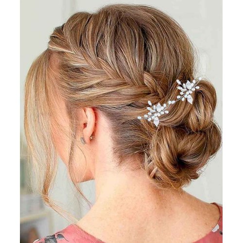 YBSHIN Bride Wedding Hair Pins Silver Crystal Hair Clips Pearl Bridal Headpieces Rhinestone Hair Piecces Leaves Hair Accessories for Women and Girls (Pack of 2)