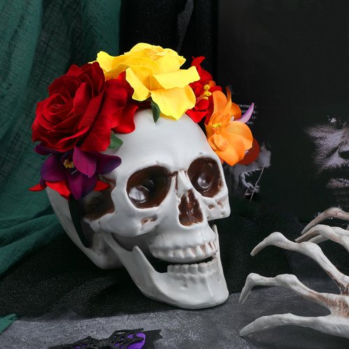 Amabro Halloween Headbands, Floral Day of the Dead Headband Mexican Flower Rose Crown Headpiece Halloween Cosplay Party Headdress Costume Hair Wreath Decorations for Women Men